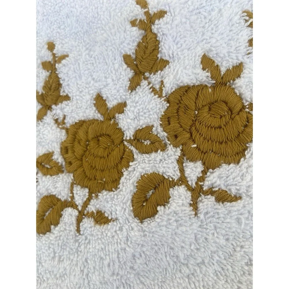 VTG 70s Floral Bath Towel Set Cannon Fieldcrest Dundee USA Cotton Fringe MCM